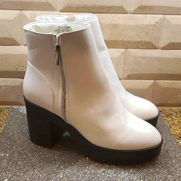 FRENCH CONNECTION Leather Block Heel Booties - Picture 1 of 8